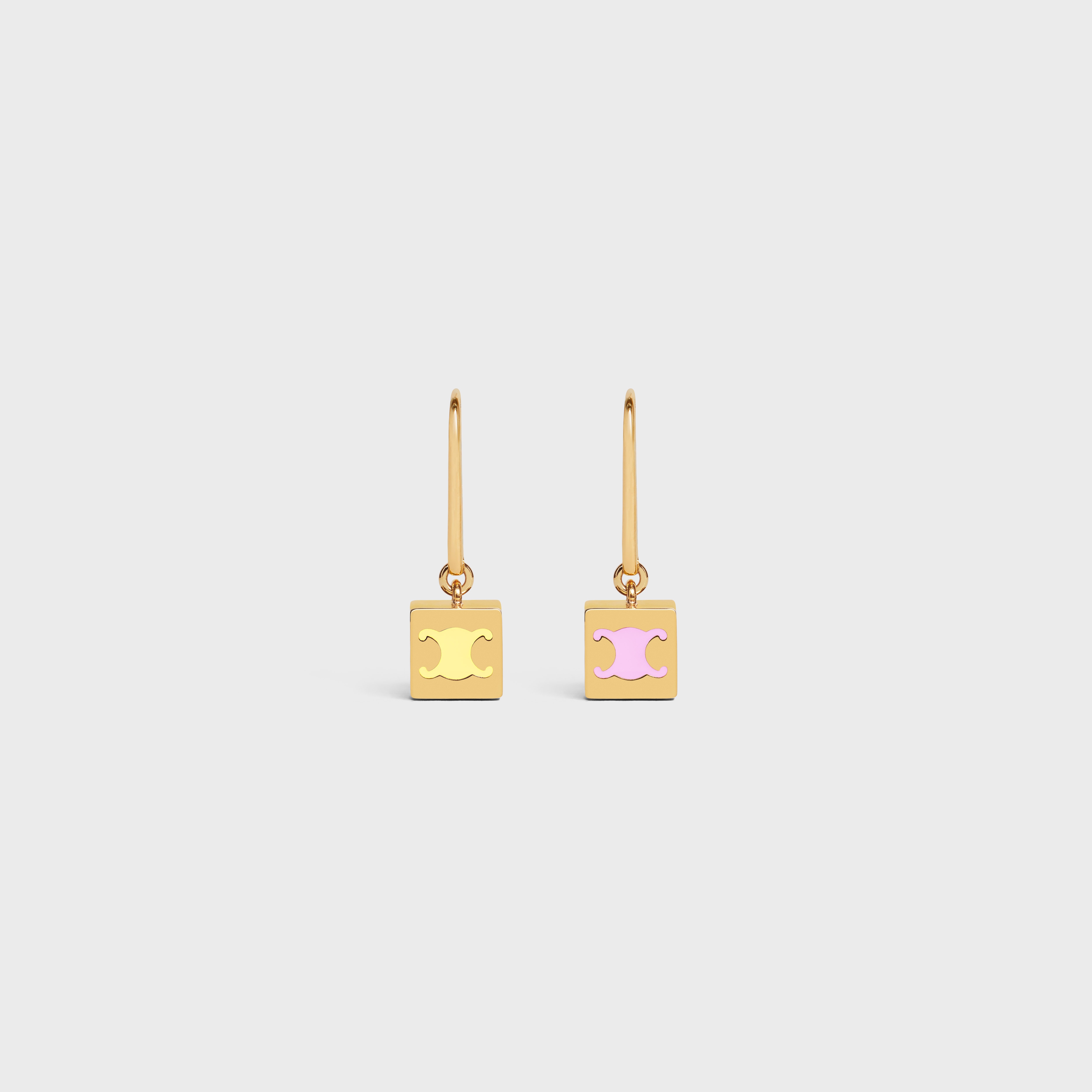 Triomphe Cube Earrings in Brass with Gold Finish and Colored Enamel - 1