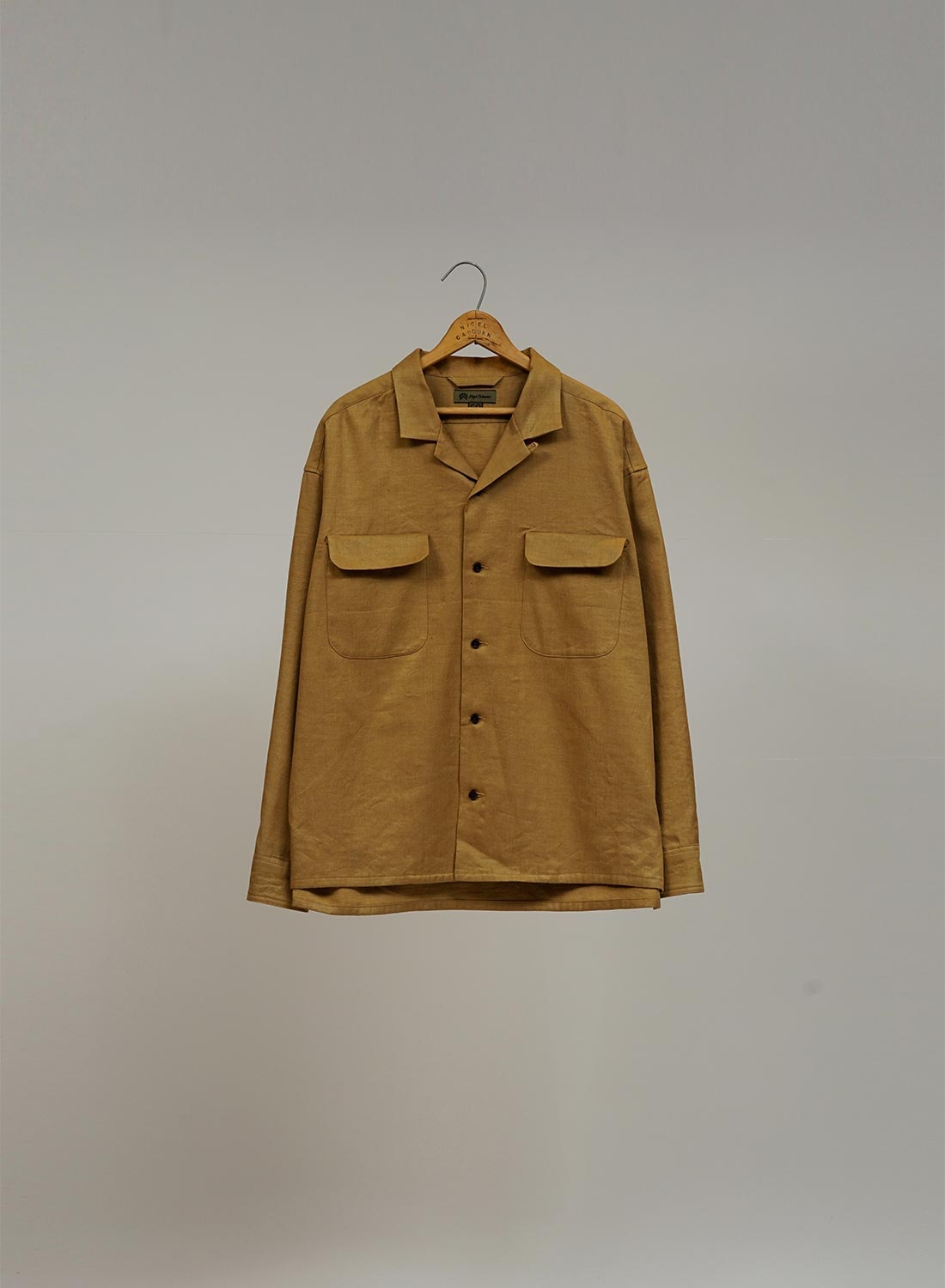 Open Collar Shirt Linen Fleece in Khaki - 1