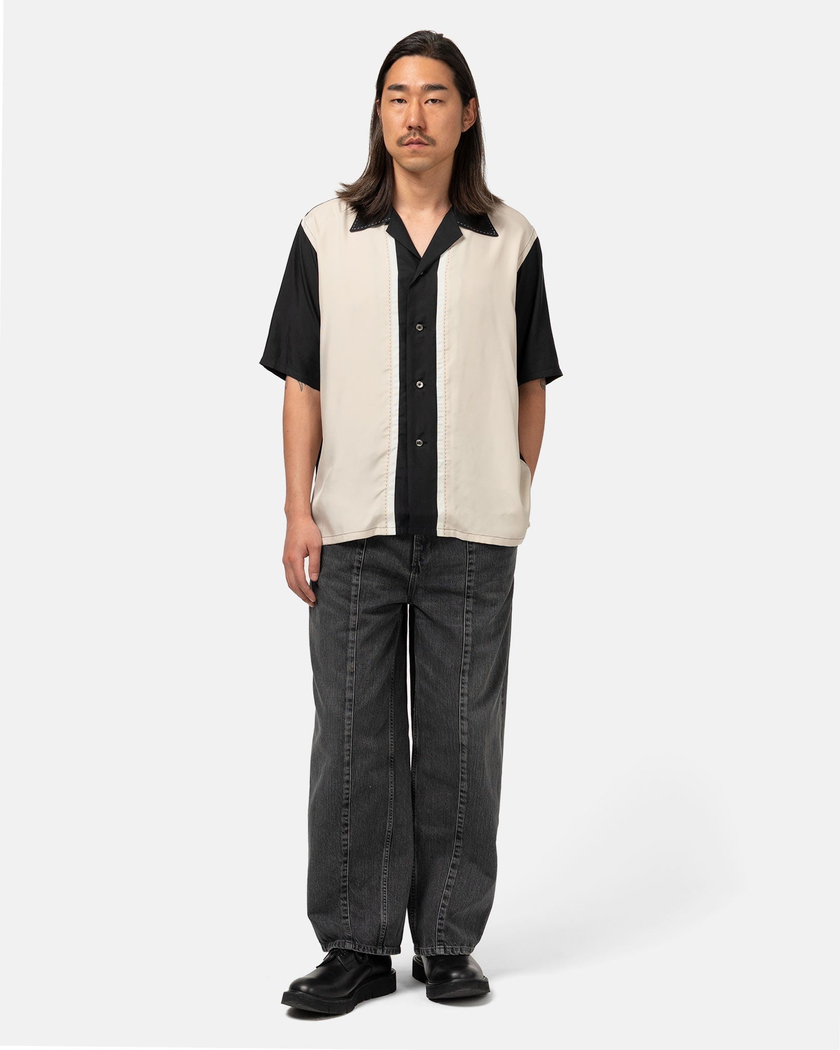 Colorblock Open Collar Shirt Black - 2