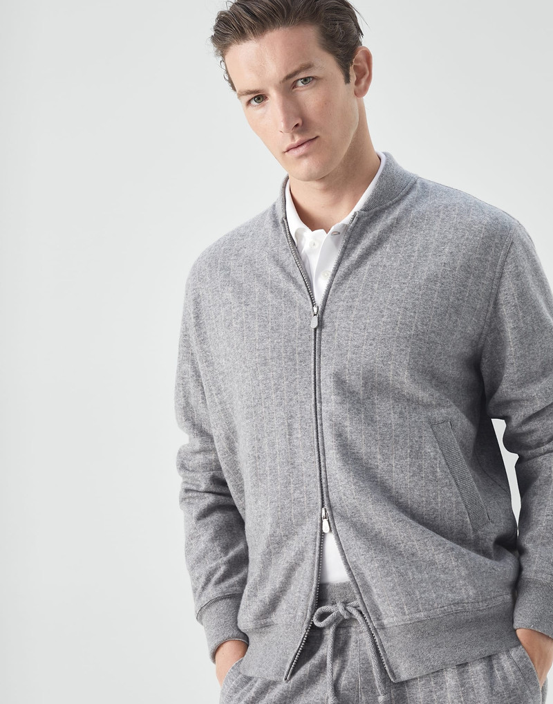 Cashmere and cotton chalk stripe French terry sweatshirt with zipper 1