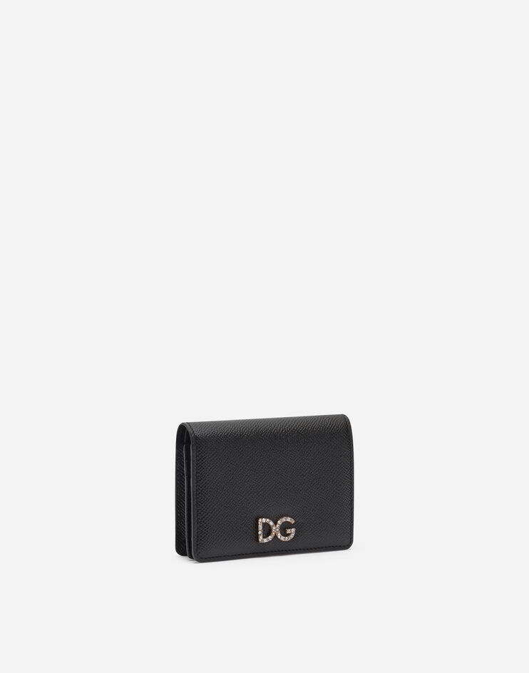 Small continental wallet in dauphine calfskin with rhinestone DG logo - 2