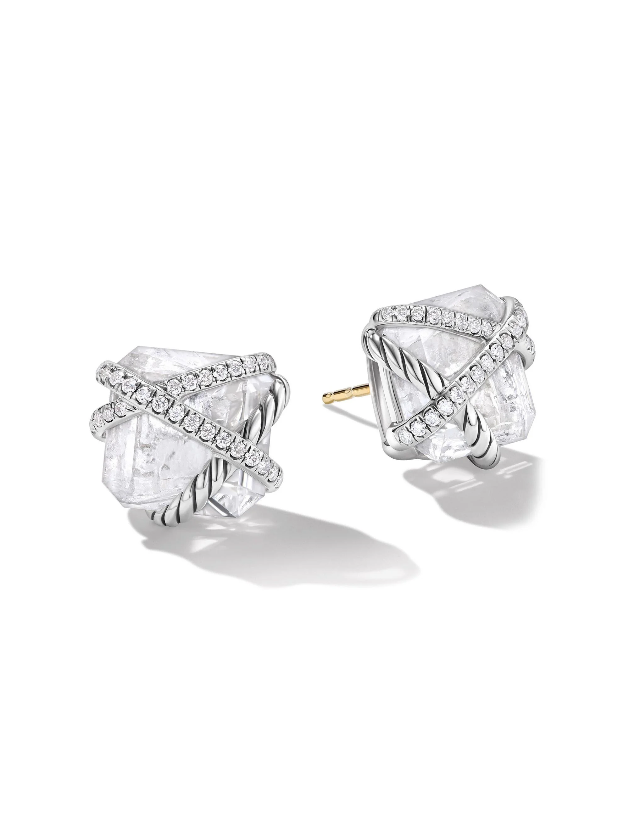 Women's Cable Wrap Stud Earrings in Sterling Silver - Crystal - 1