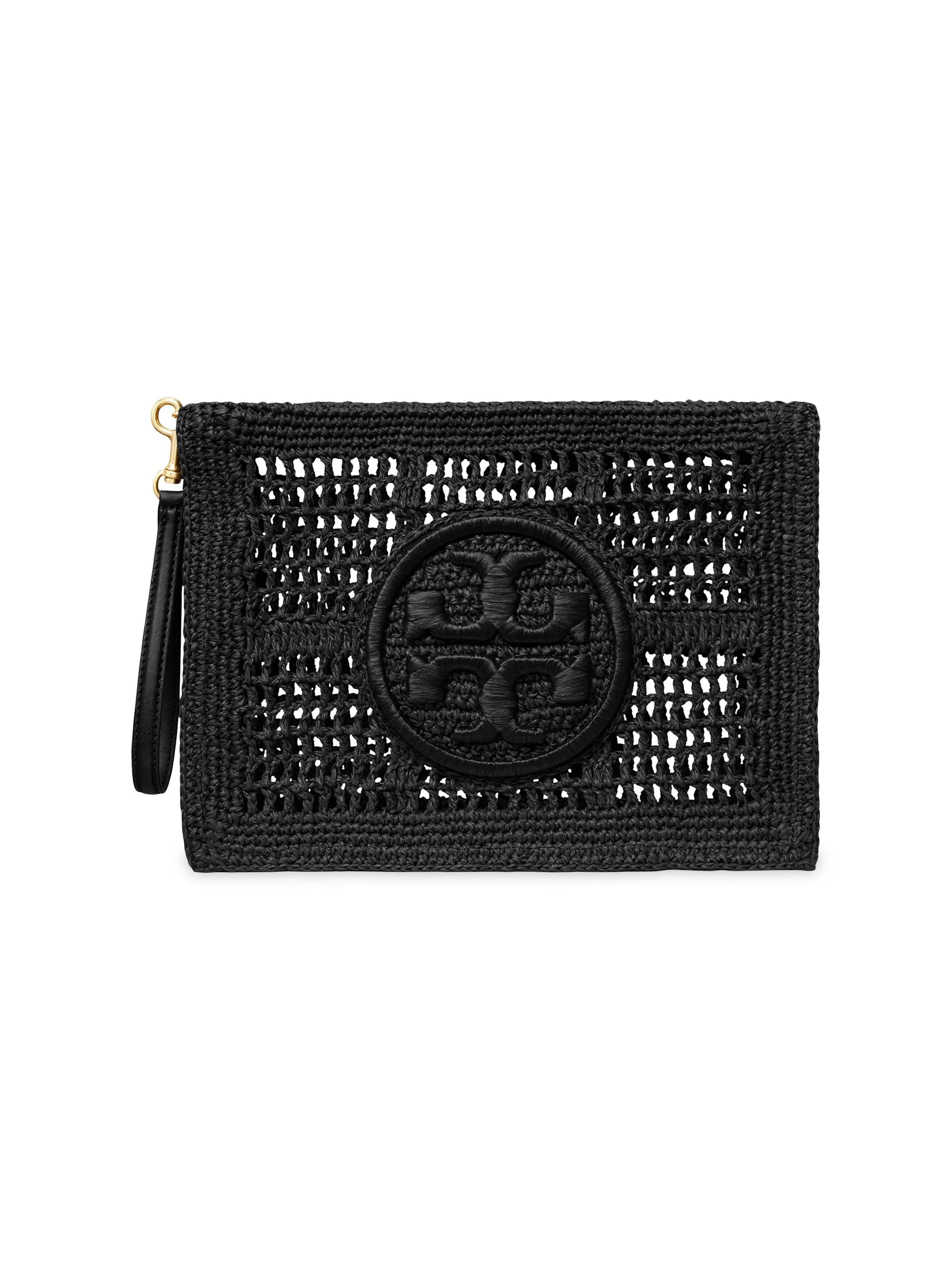 Women's Ella Crocheted Raffia Pouch - Black - 1