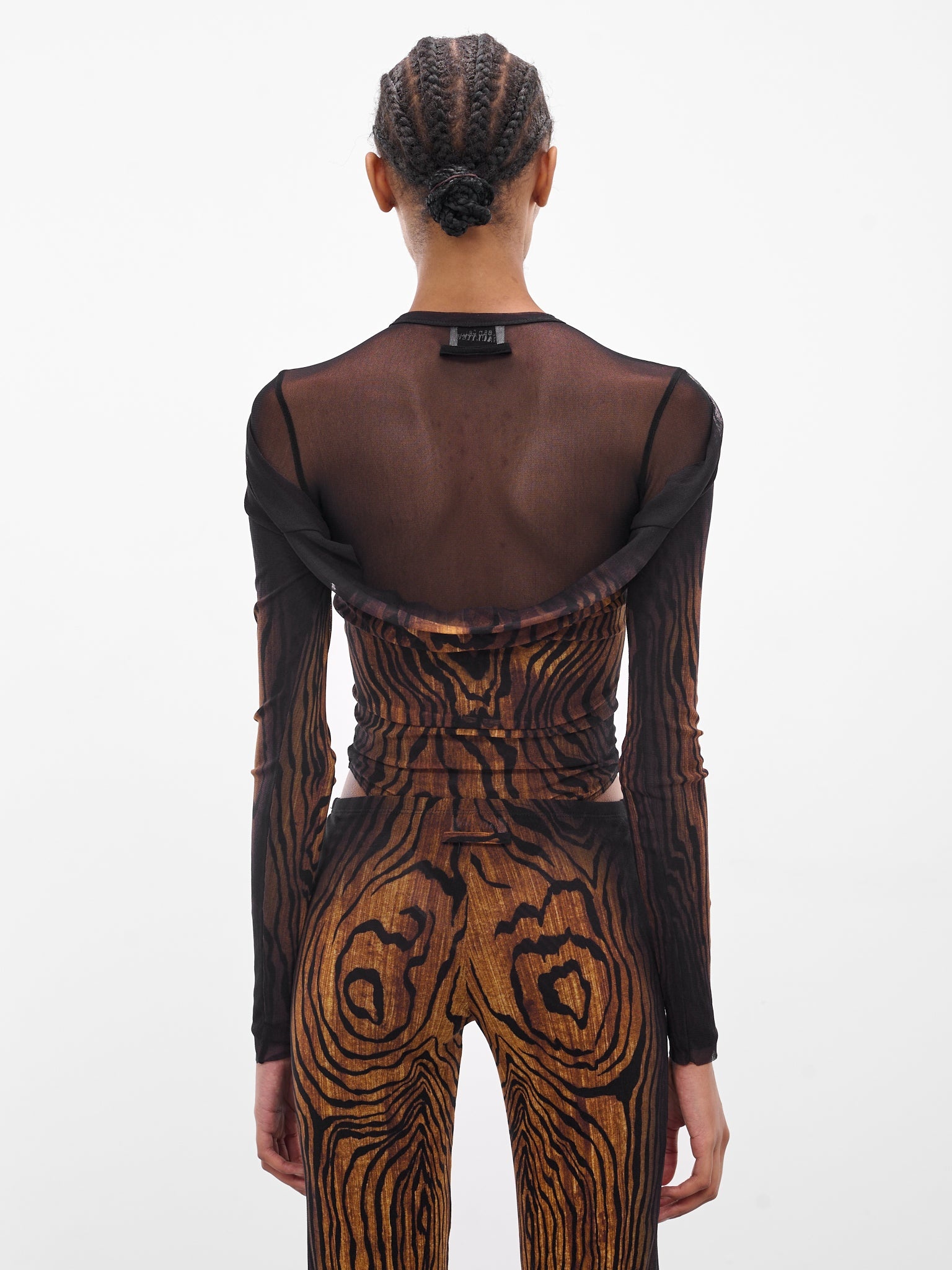 Black Printed Abstract Nylon Bodysuit - 3