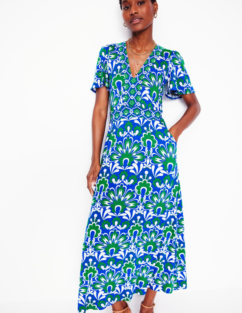 Ellie Flutter Maxi Tea Dress-Blue, Decorative Dandelion 5