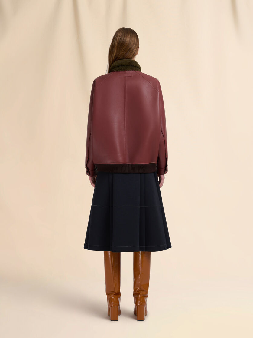 BURGUNDY LEATHER JACKET WITH SHEARLING COLLAR - 3