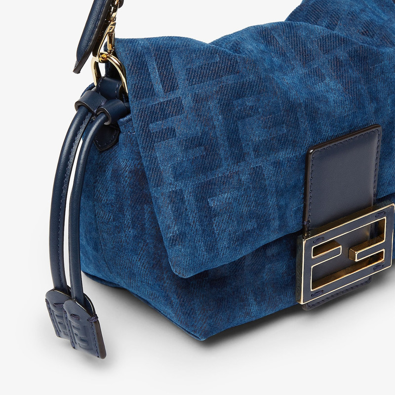 FENDI Mamma Baguette Small Blue FF denim flocked mini-bag outlook