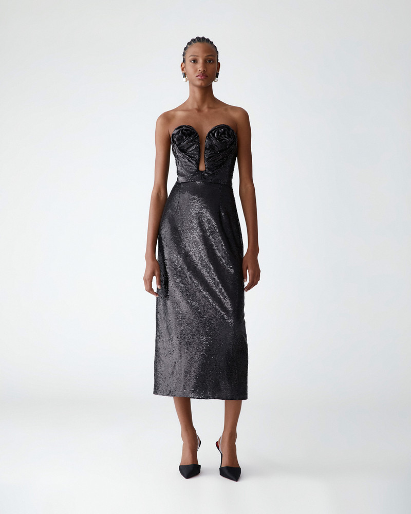 CAROLINA HERRERA U-Neck Sequined Dress with Rosettes outlook