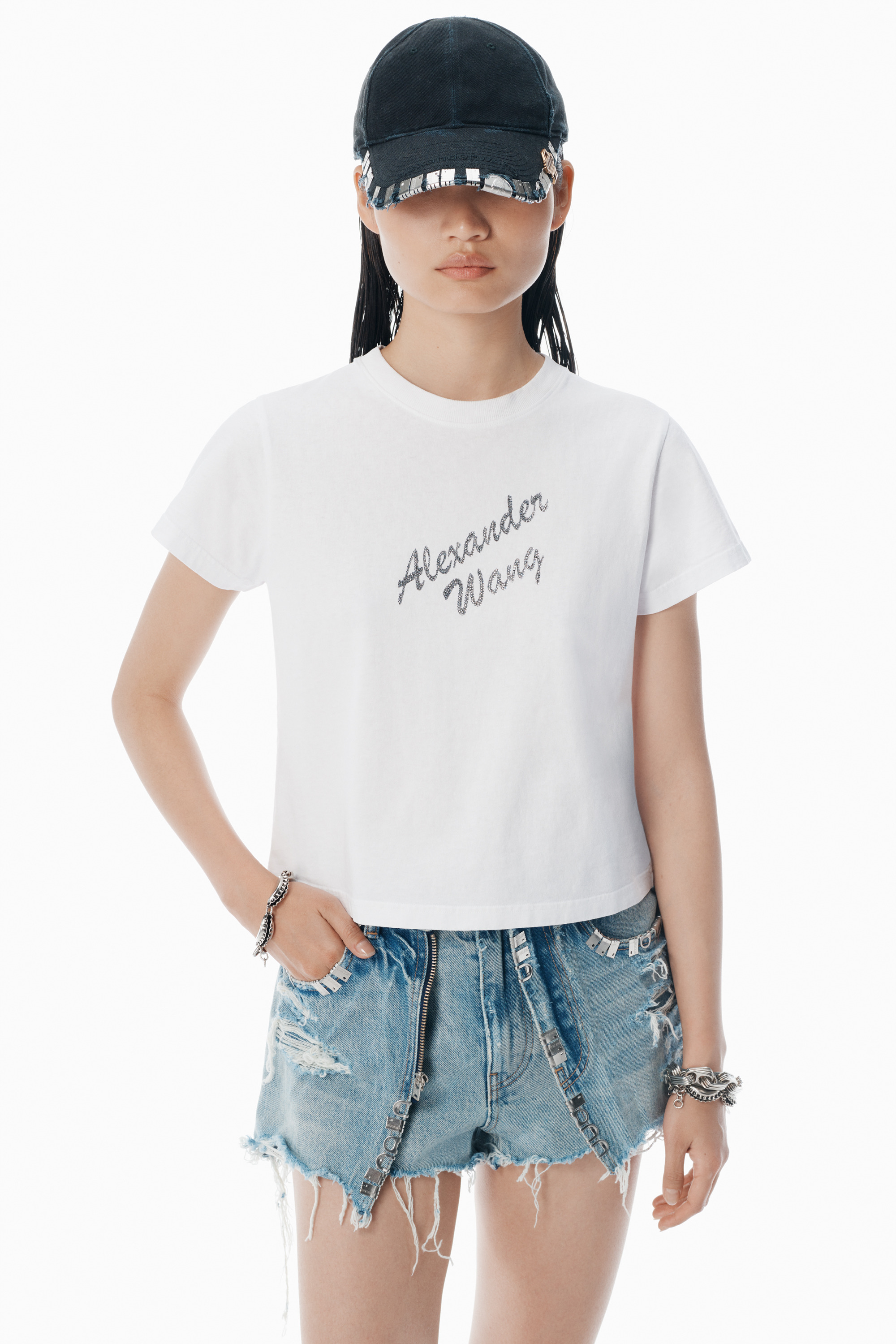 White Crystal Hotfix & Cotton Logo Tee - 3