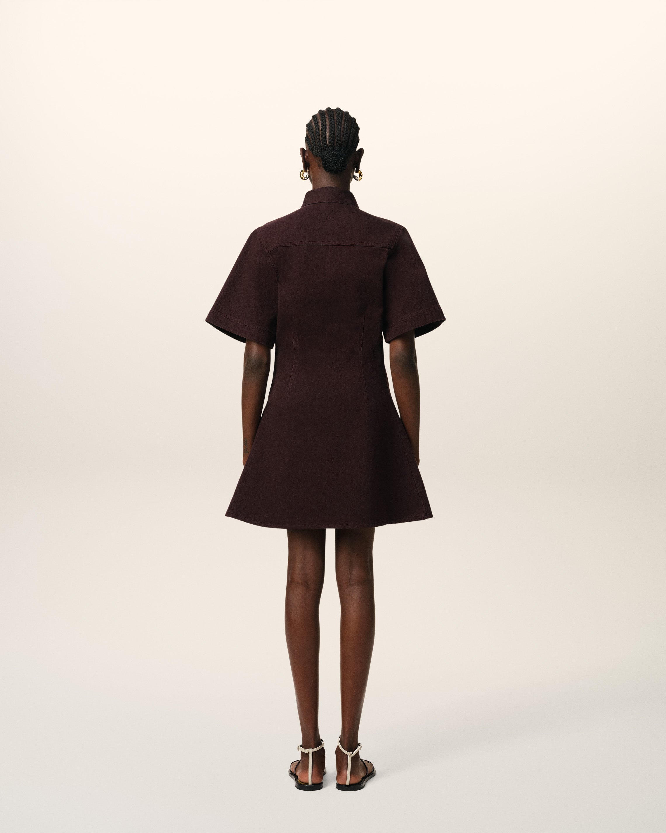 BURGUNDY COTTON SHORT SLEEVE SHIRT DRESS - 4