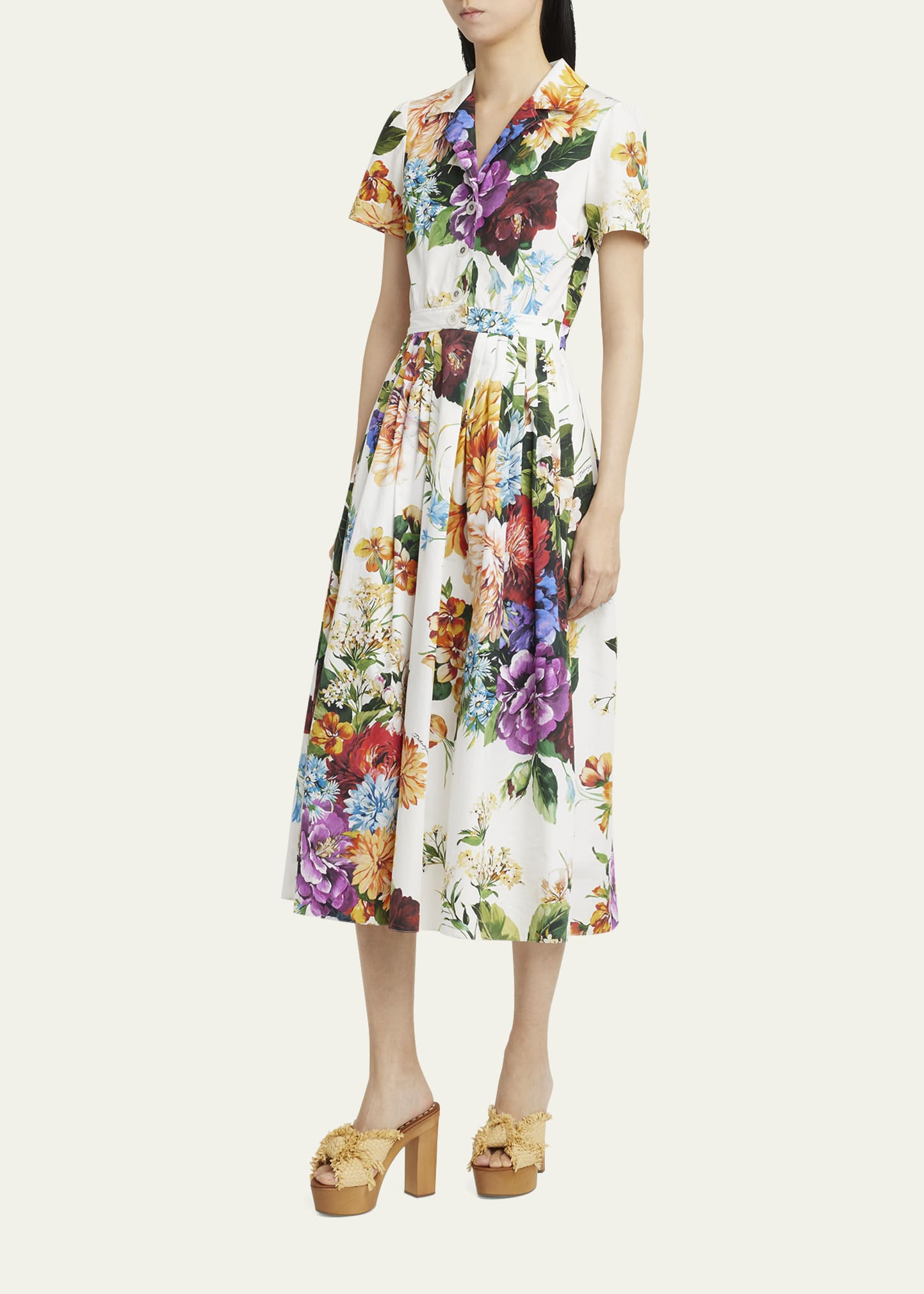 Bouquet Floral Poplin Short-Sleeve Midi Shirtdress - 4