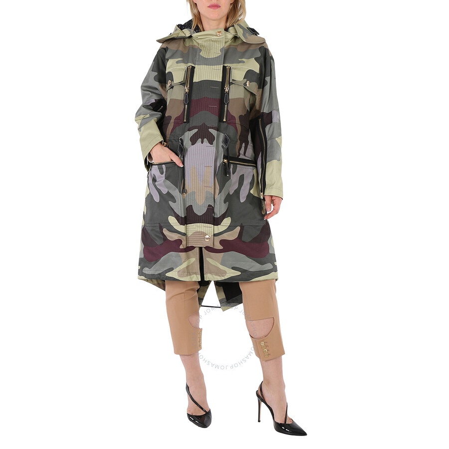 Burberry Ladies Sage Green Single-Breasted Camouflage-Print Cotton Parka - 3