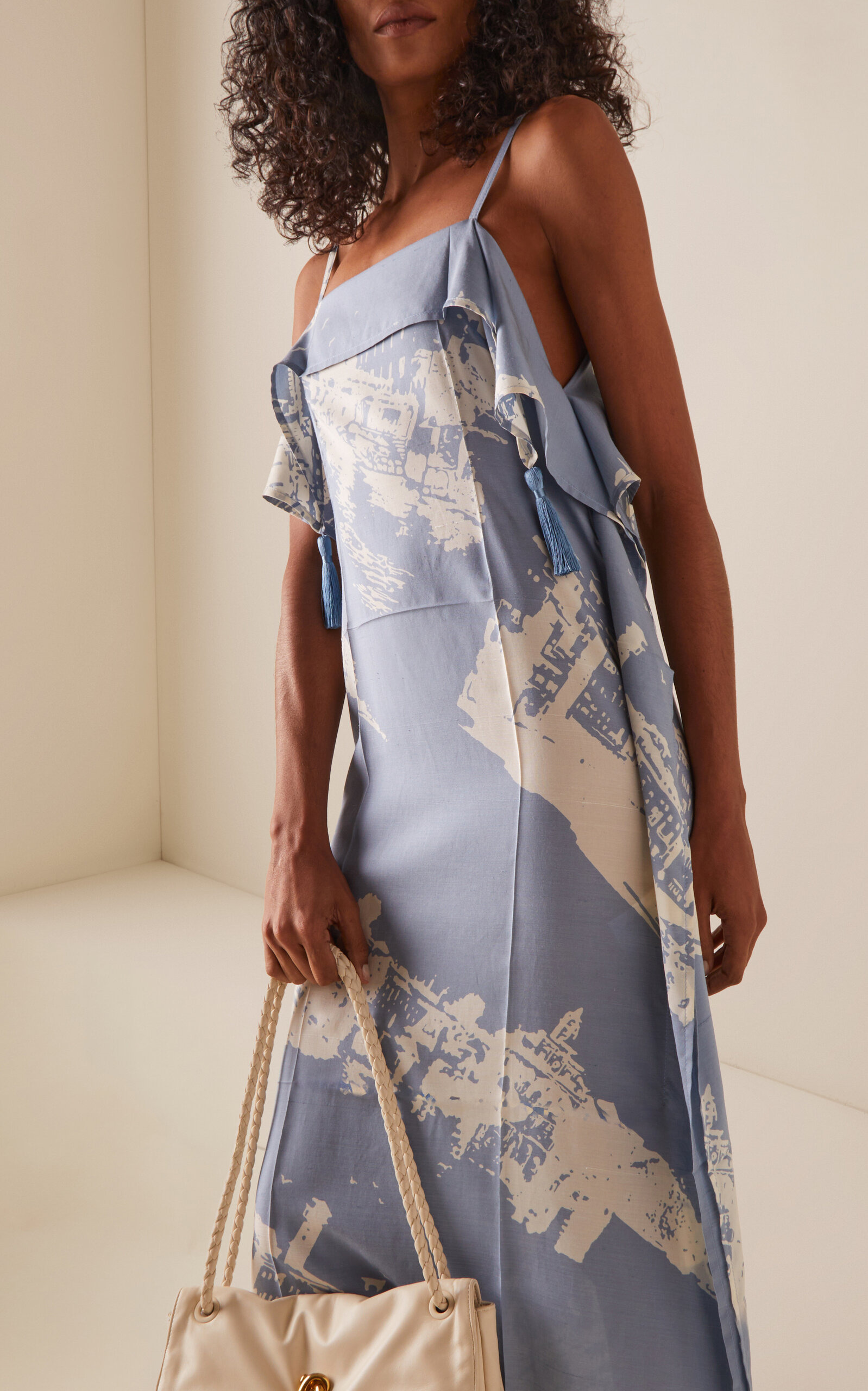 Draped Silk-Cotton Midi Dress blue - 3
