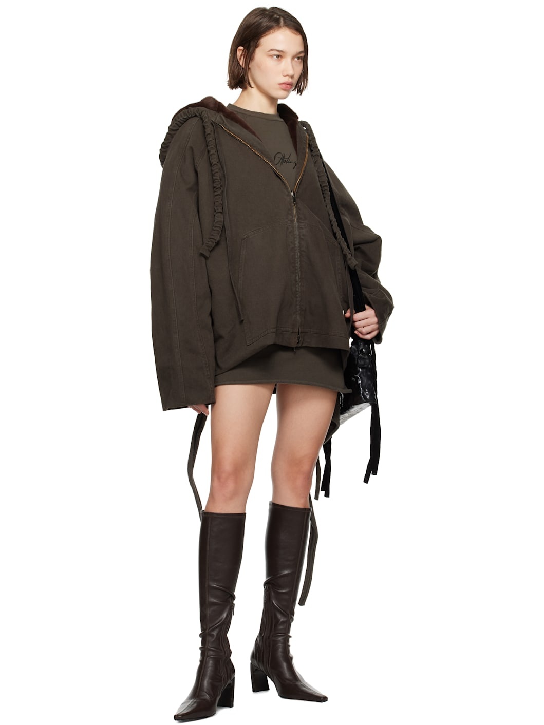 Brown Furry Denim Reversible Jacket - 4