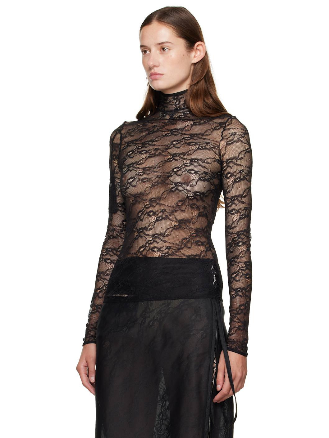 Black Lace Mockneck Top - 4