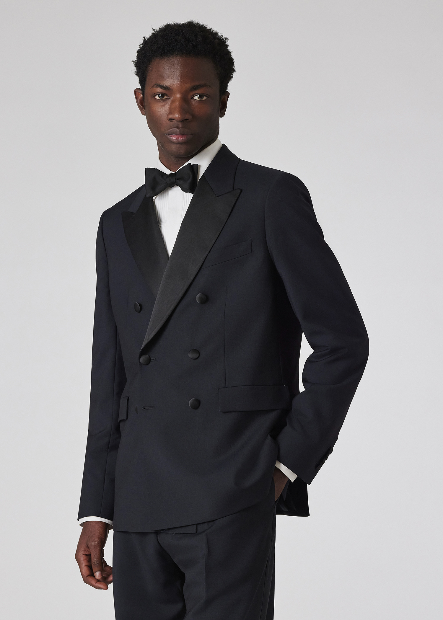 Dark Navy Wool-Mohair Double-Breasted Evening Blazer - 5