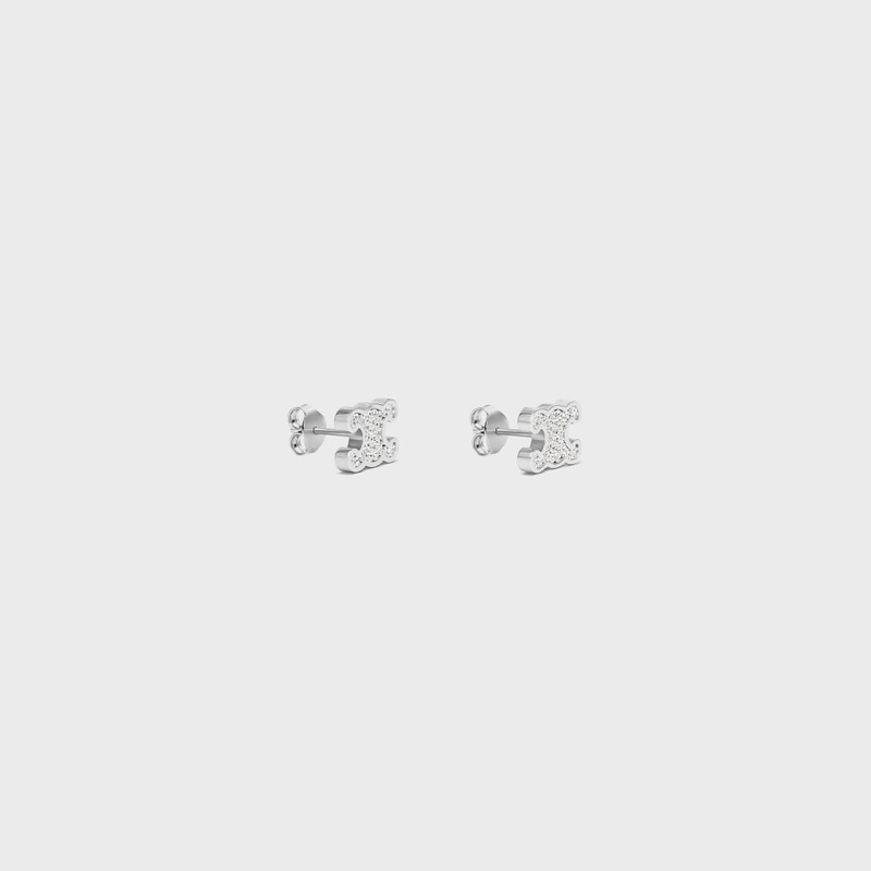 CELINE Triomphe Rhinestone Studs in Strass and Brass with Rhodium Finish outlook