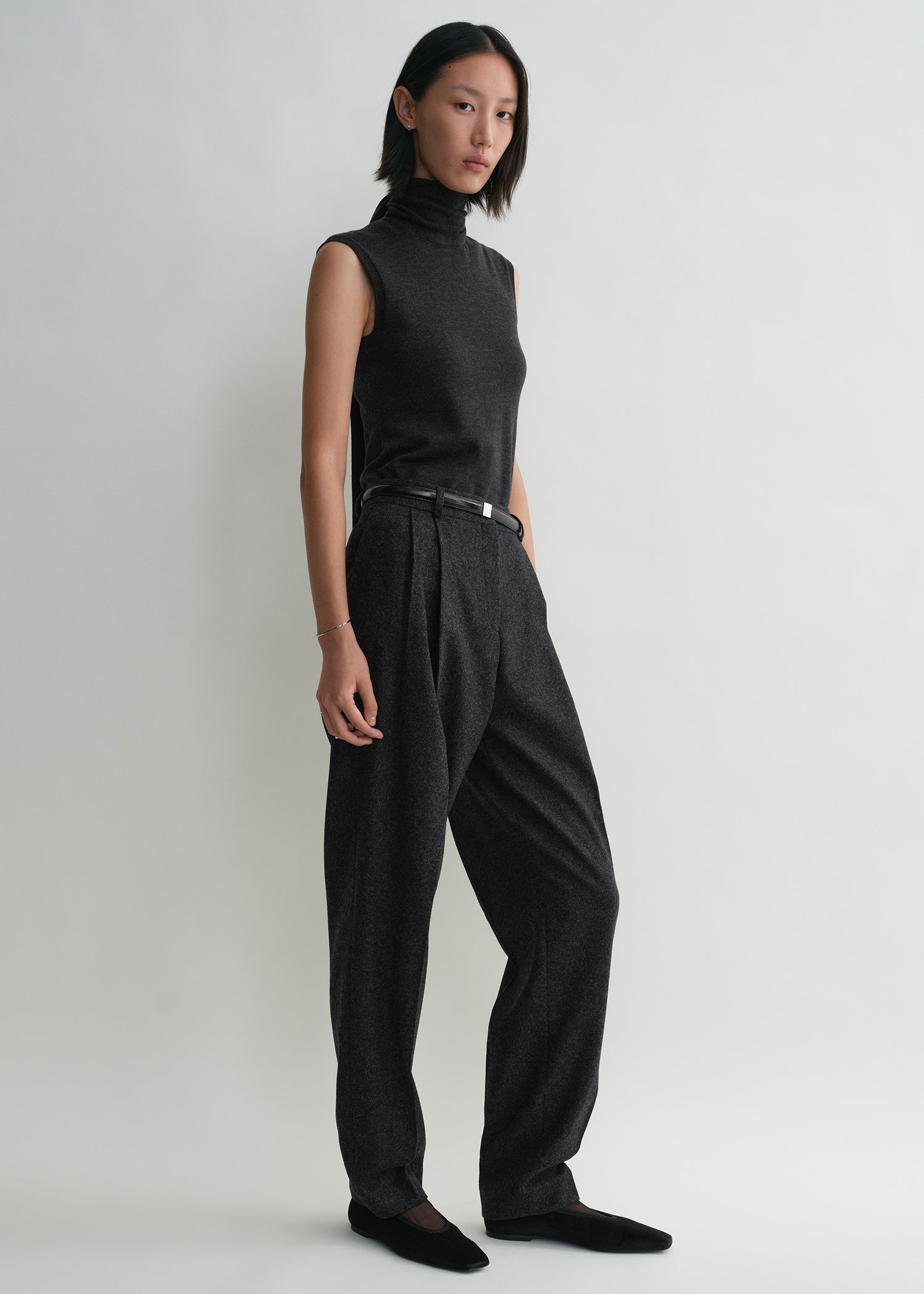 Double-pleated tailored trousers charcoal melange - 3