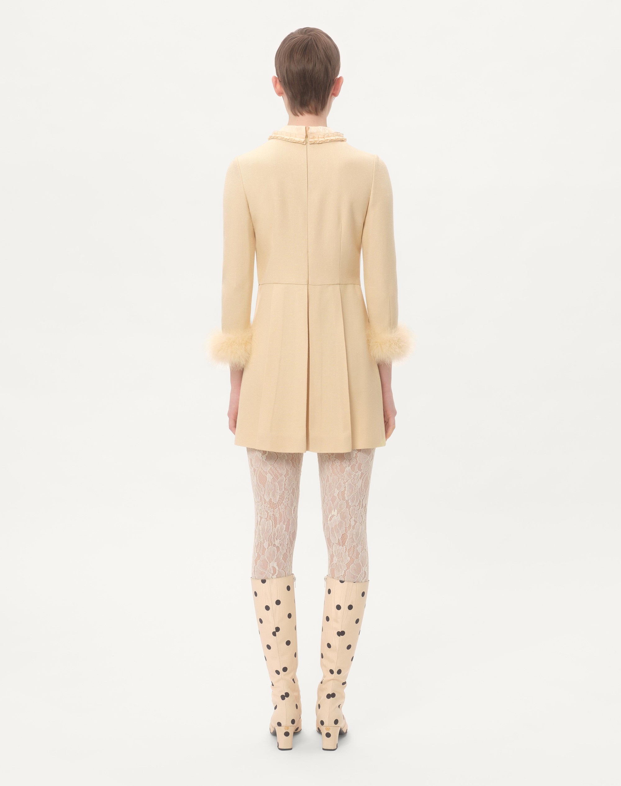 SHORT DRESS IN RUSTIC SILK WITH FEATHERS - 8