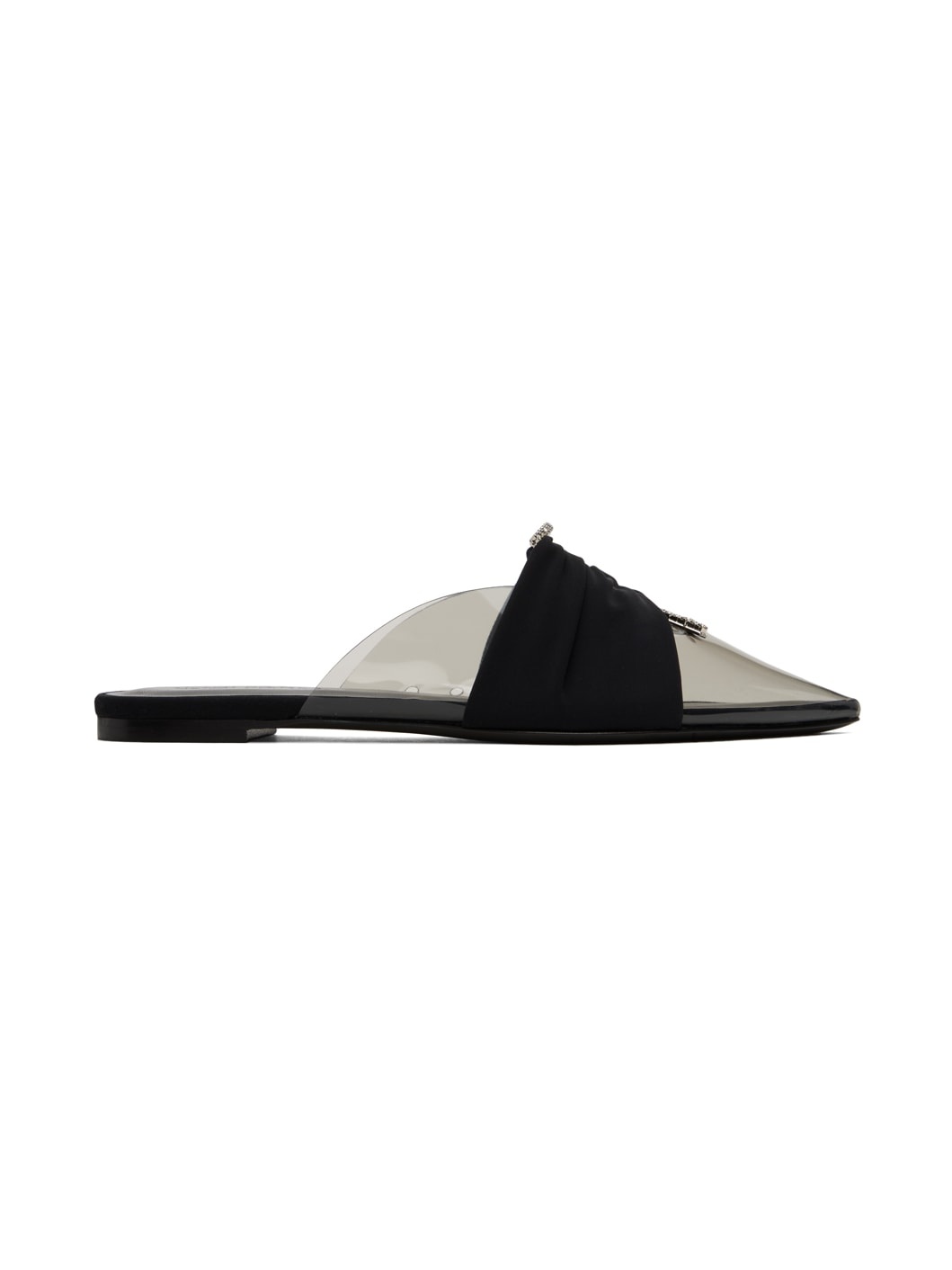 Black Pointed Toe Mule Flats - 1