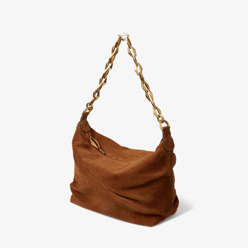 JIMMY CHOO Diamond Soft Hobo S
Tan Suede Hobo Bag with Chain Strap outlook