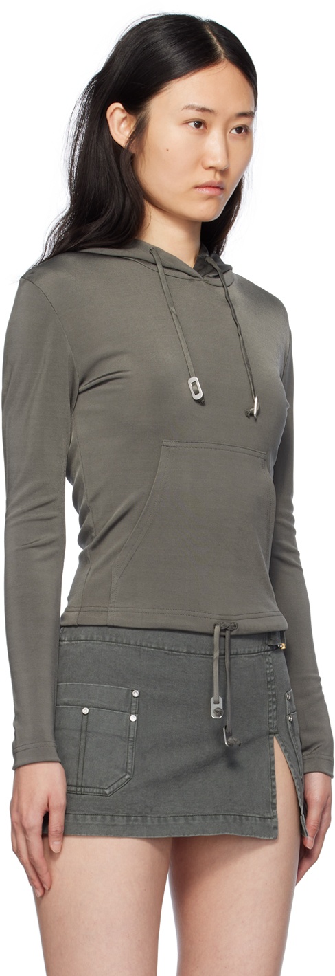 Gray Lustrous Shrunken Hoodie - 2