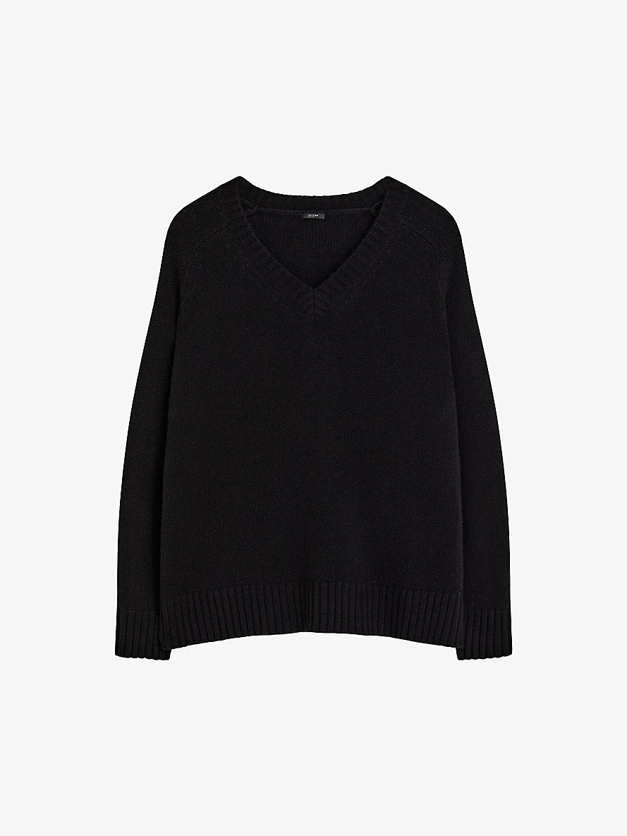 V-neck dropped-shoulder cashmere jumper - 1