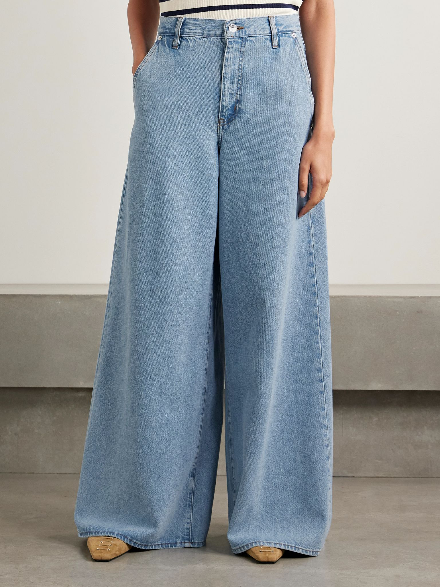 The Drape mid-rise wide-leg organic jeans Light denim - 3