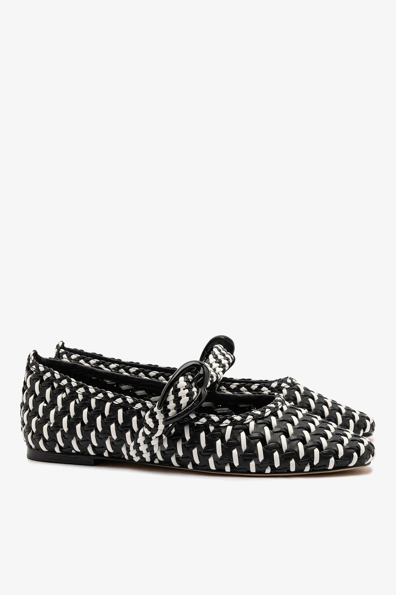 Larroudé Verona Macrame Ballet Flat In Black and White Leather outlook