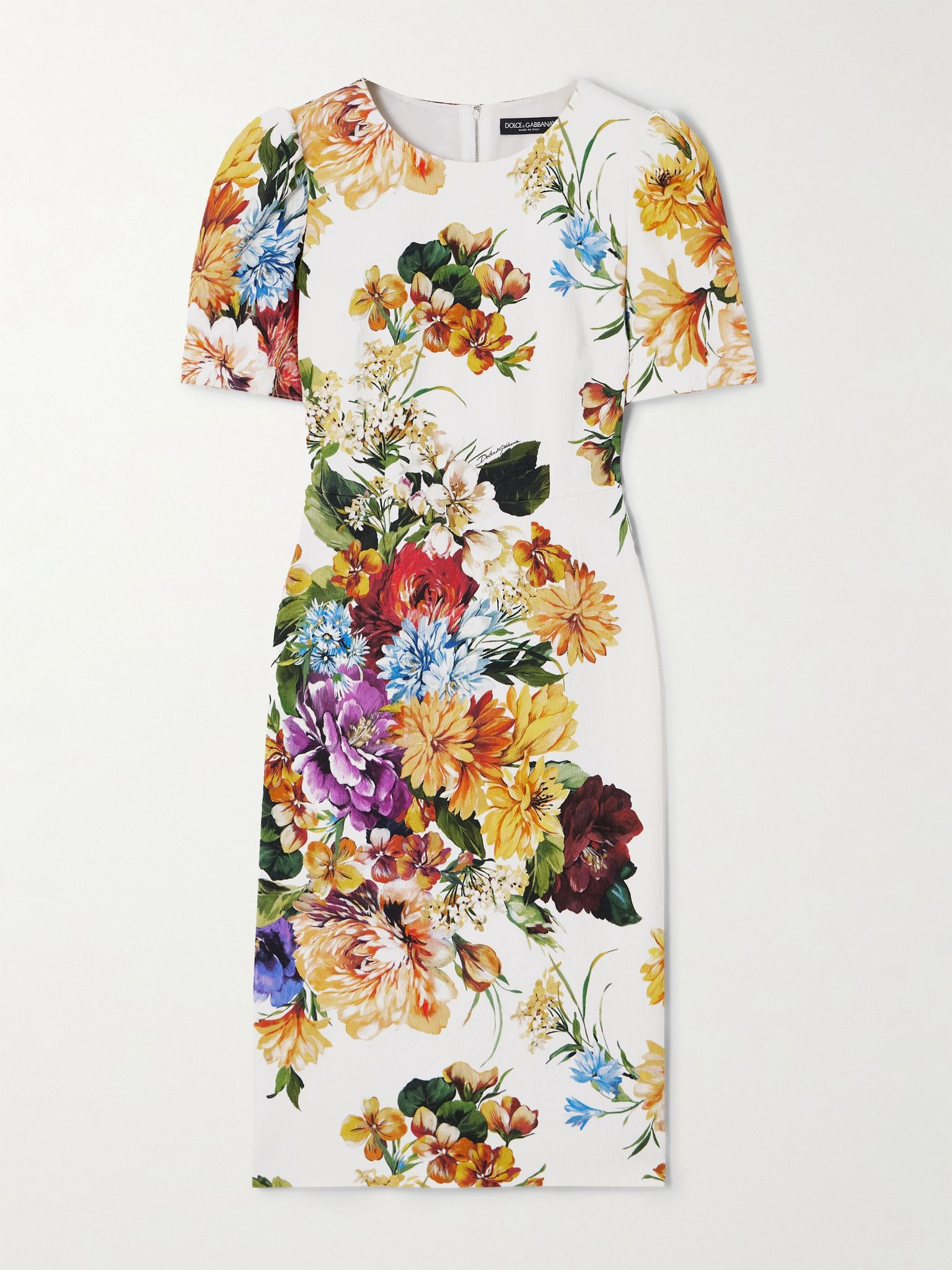 Floral-print jacquard-knit midi dress White - 1
