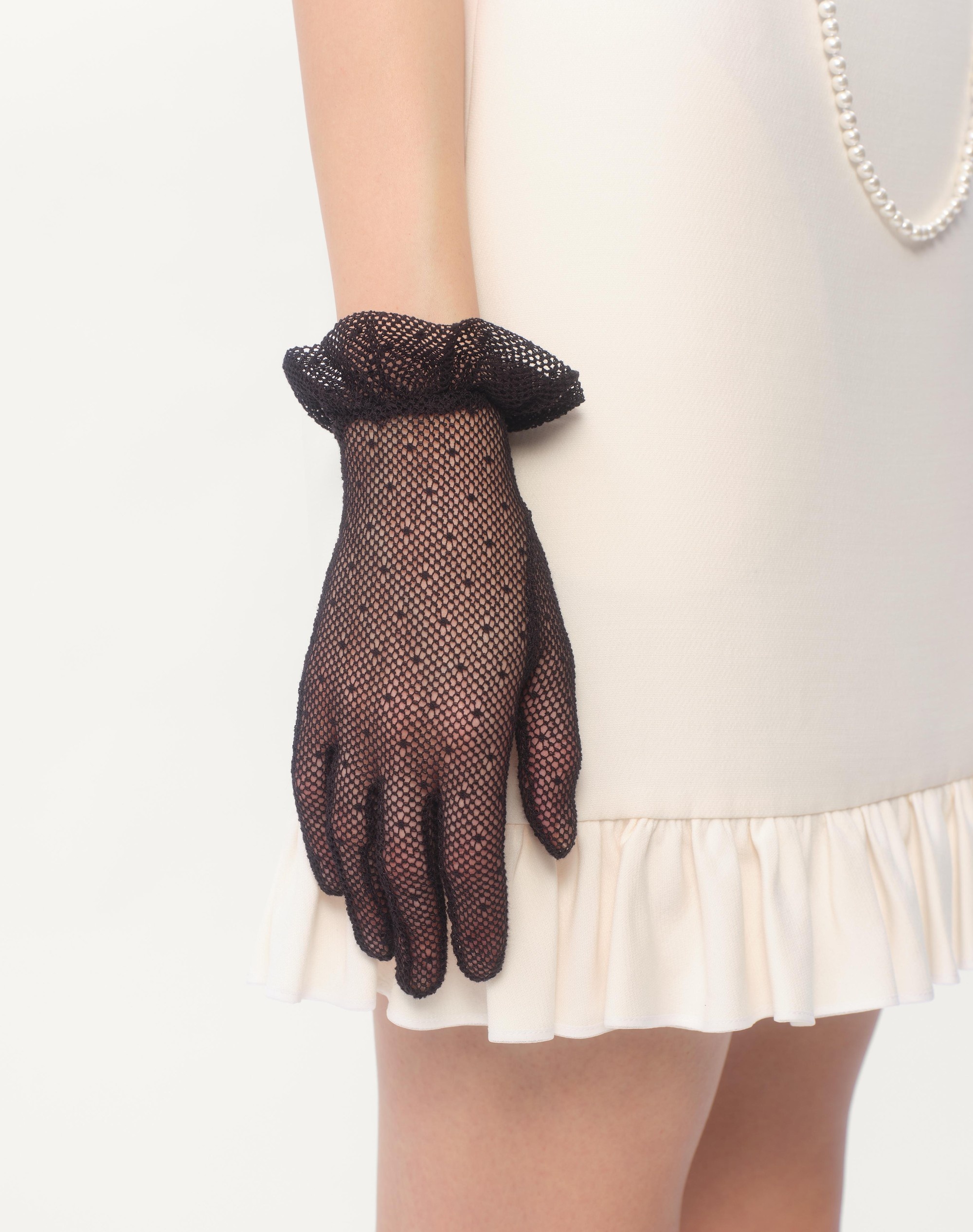 VLOGO SIGNATURE GLOVES IN COTTON AND TULLE - 2