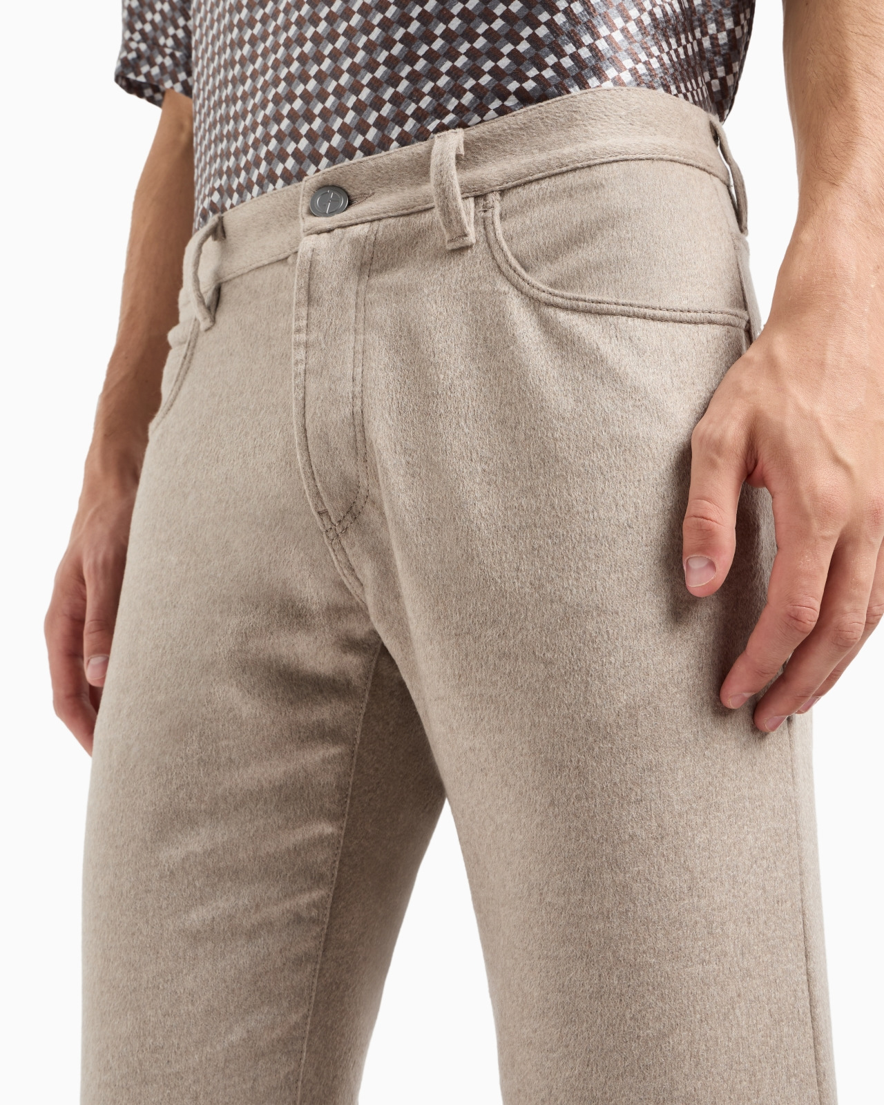 REGULAR-FIT FIVE-POCKET COTTON-DENIM AND SILK TROUSERS - 5