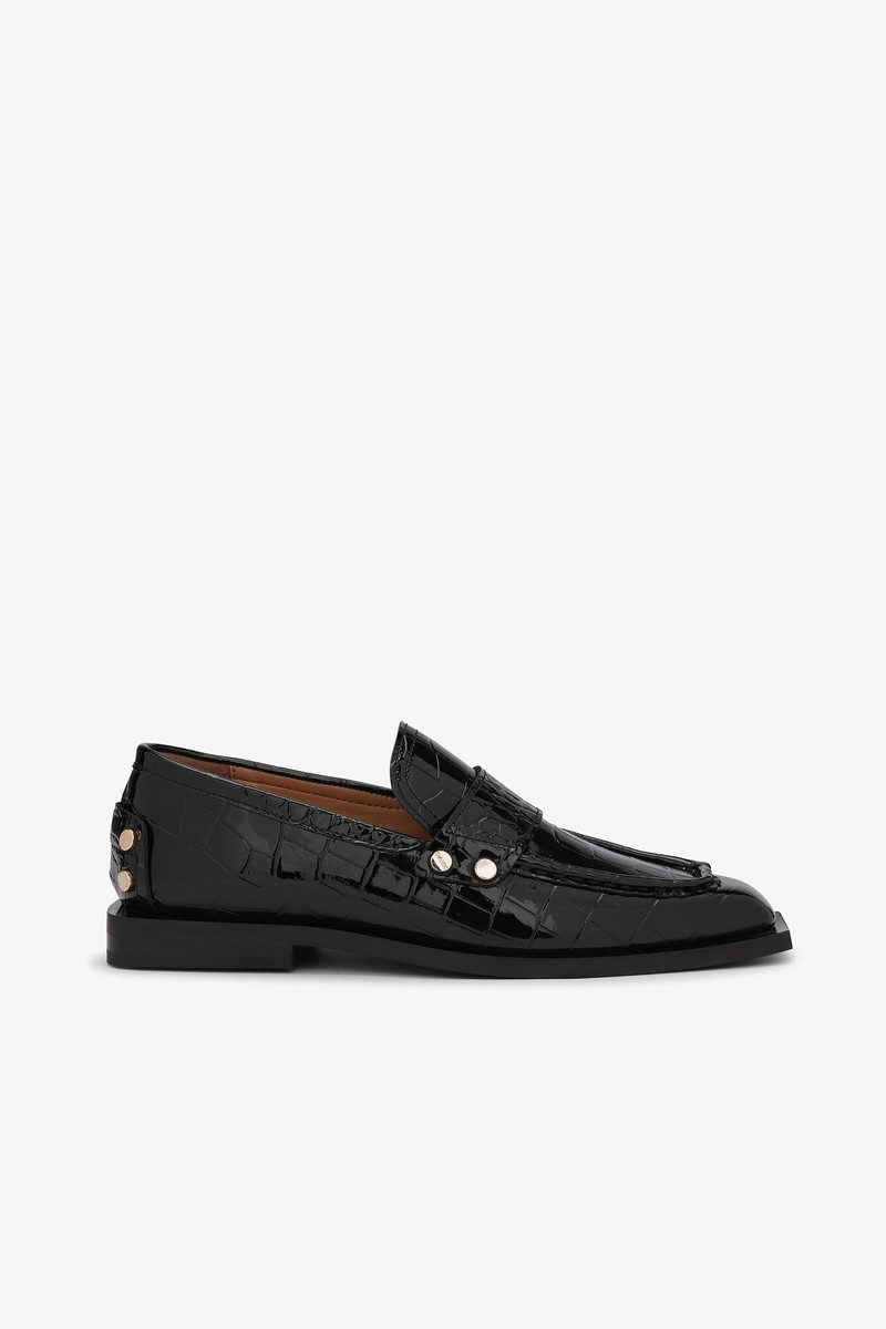 BLACK CROCO STUDDED LOAFERS 1
