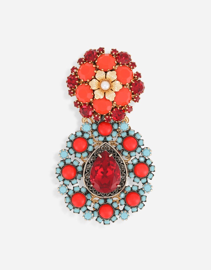 Metal brooch with multi-colored rhinestones - 1