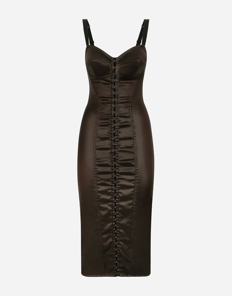 Glossy satin calf-length corset dress - 1