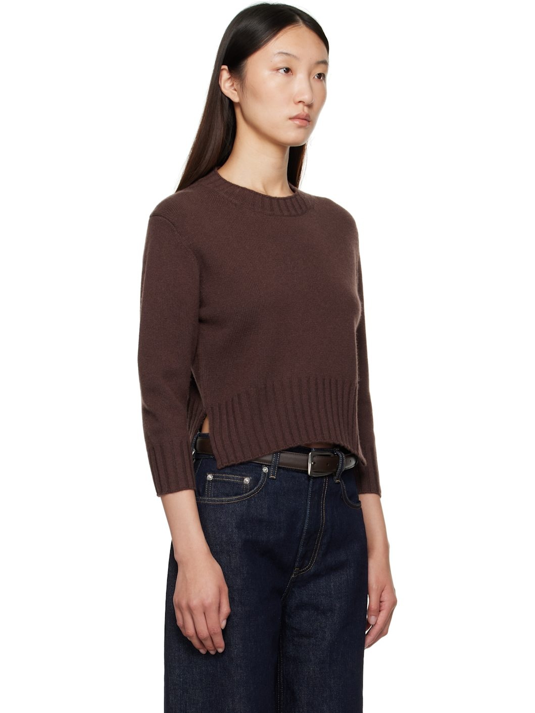 Brown Mora LDS Cropped Cashmere Sweater - 2