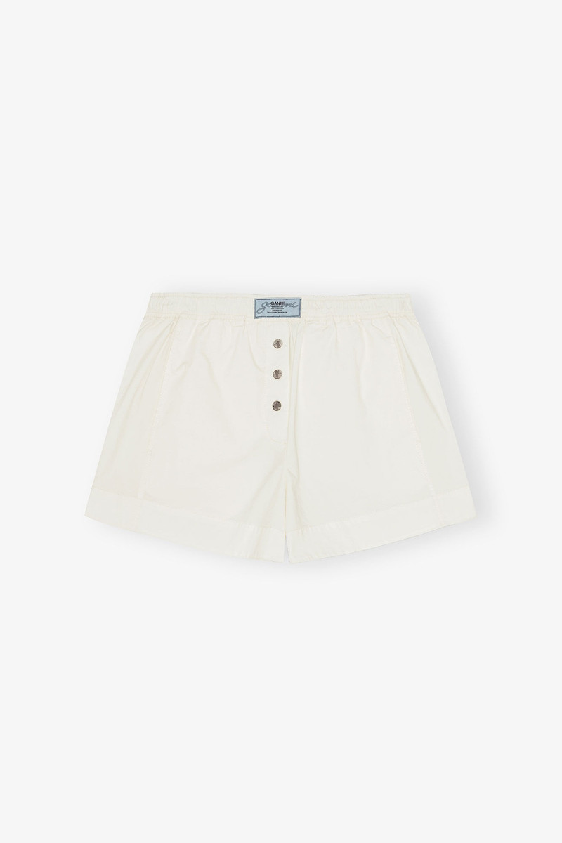 WHITE STRETCH COTTON ELASTICATED SHORTS - 1