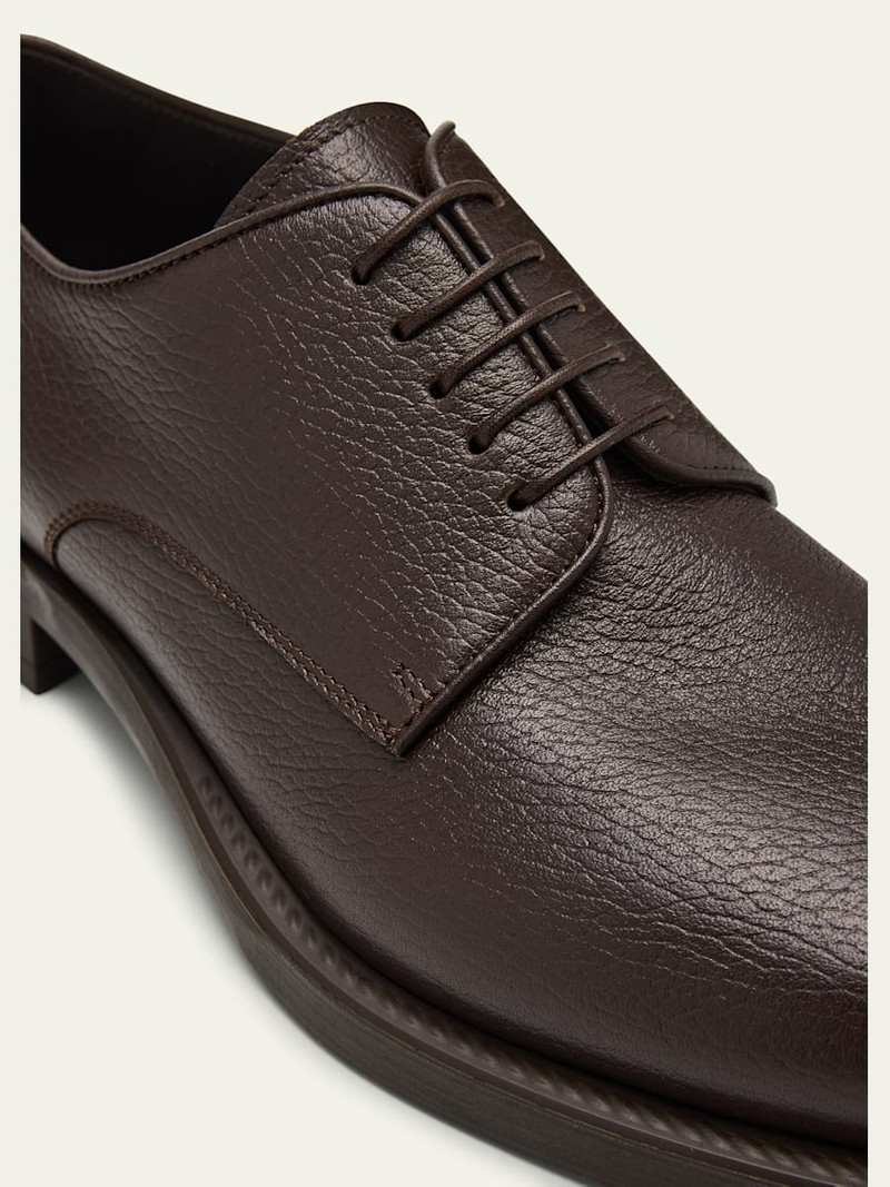 GIORGIO ARMANI Mens Grained Calf Leather Rubber-Sole Derby Shoes outlook