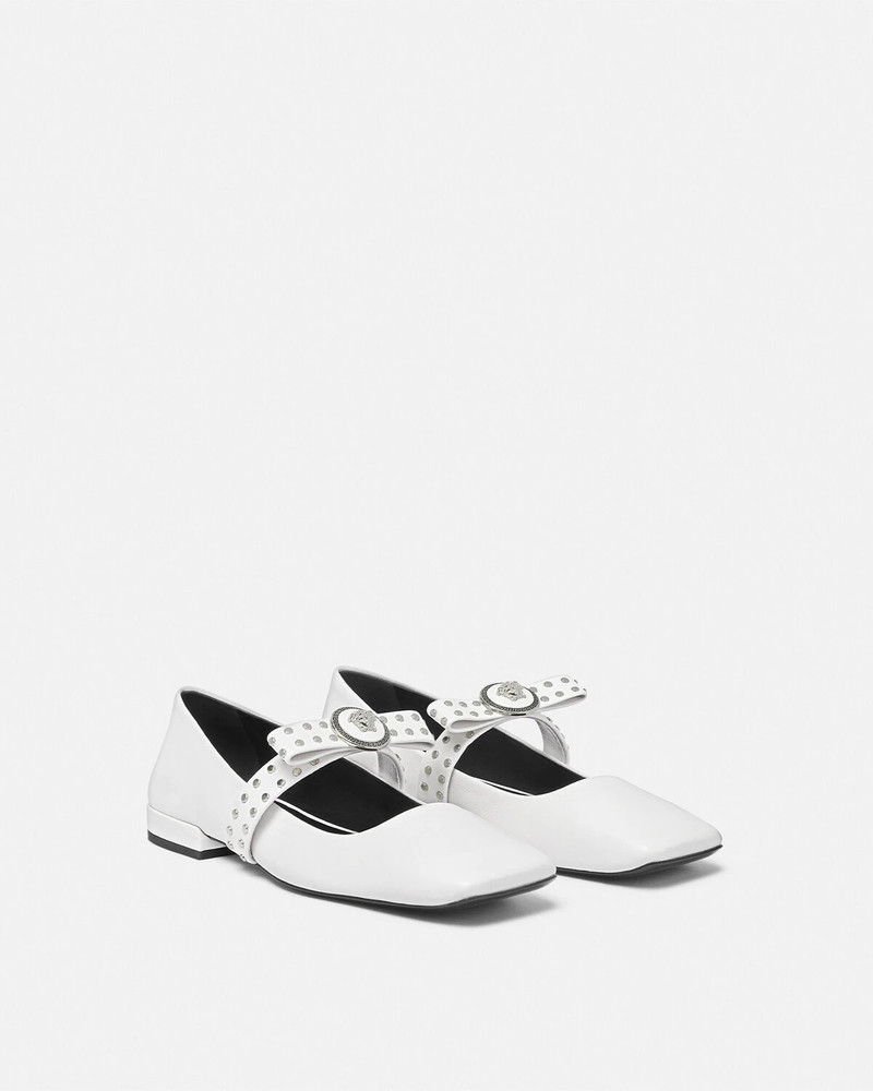VERSACE Gianni Ribbon Studded Ballerinas outlook