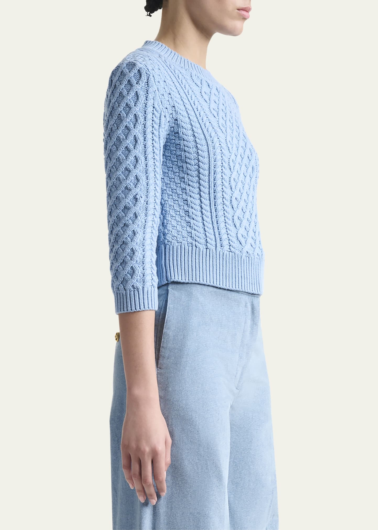 Cabbie Cable Knit 3/4-Sleeve Sweater - 4