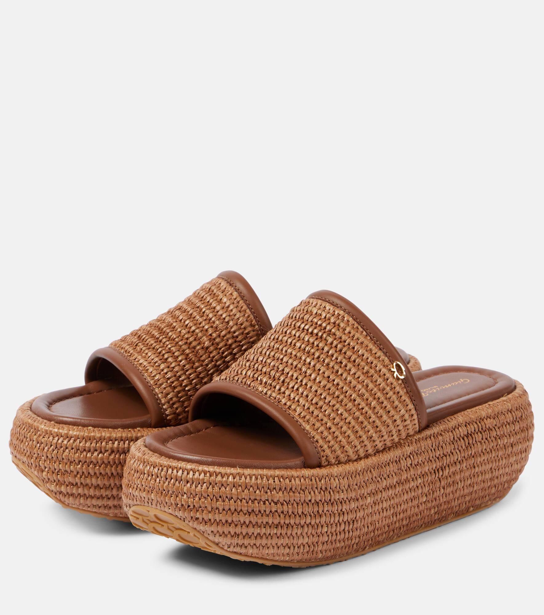 Amami leather and raffia platform mules - 5