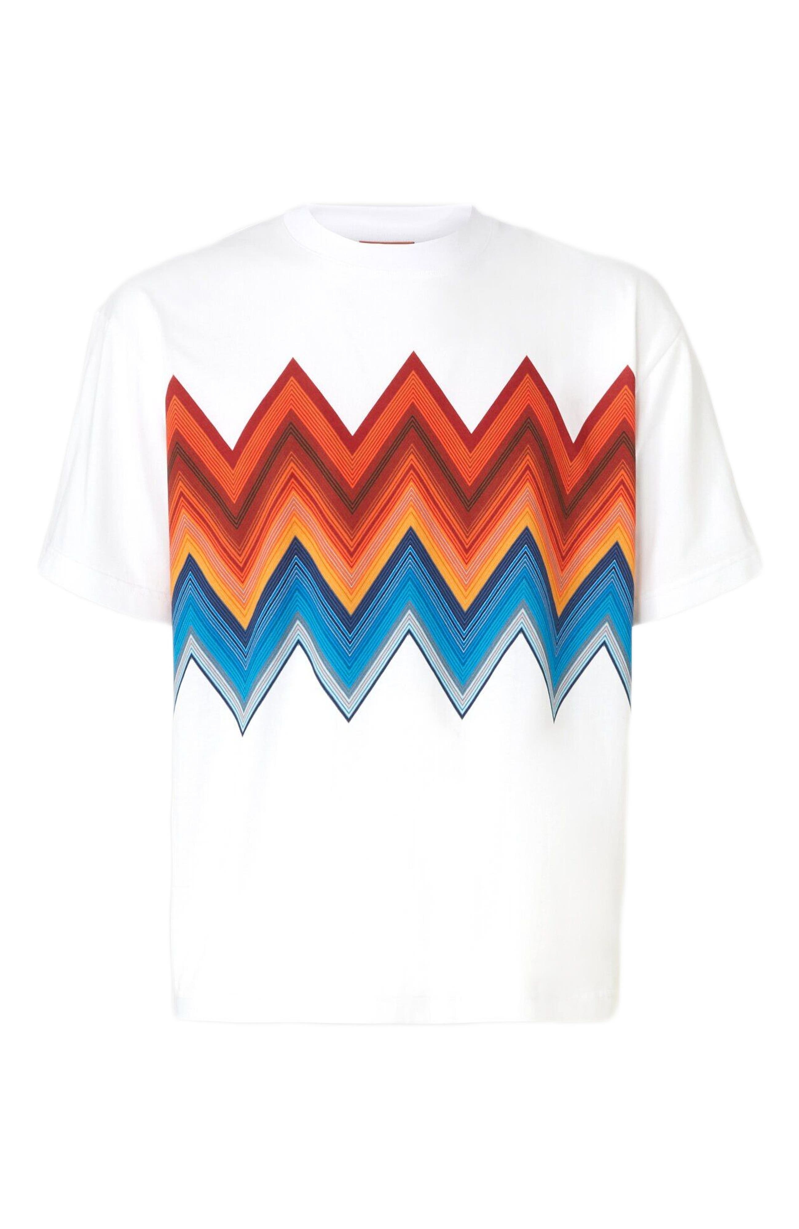 Missoni Cotton Crewneck T-shirt With Macro Zigzag Print in White  & Orange at Nordstrom - 6