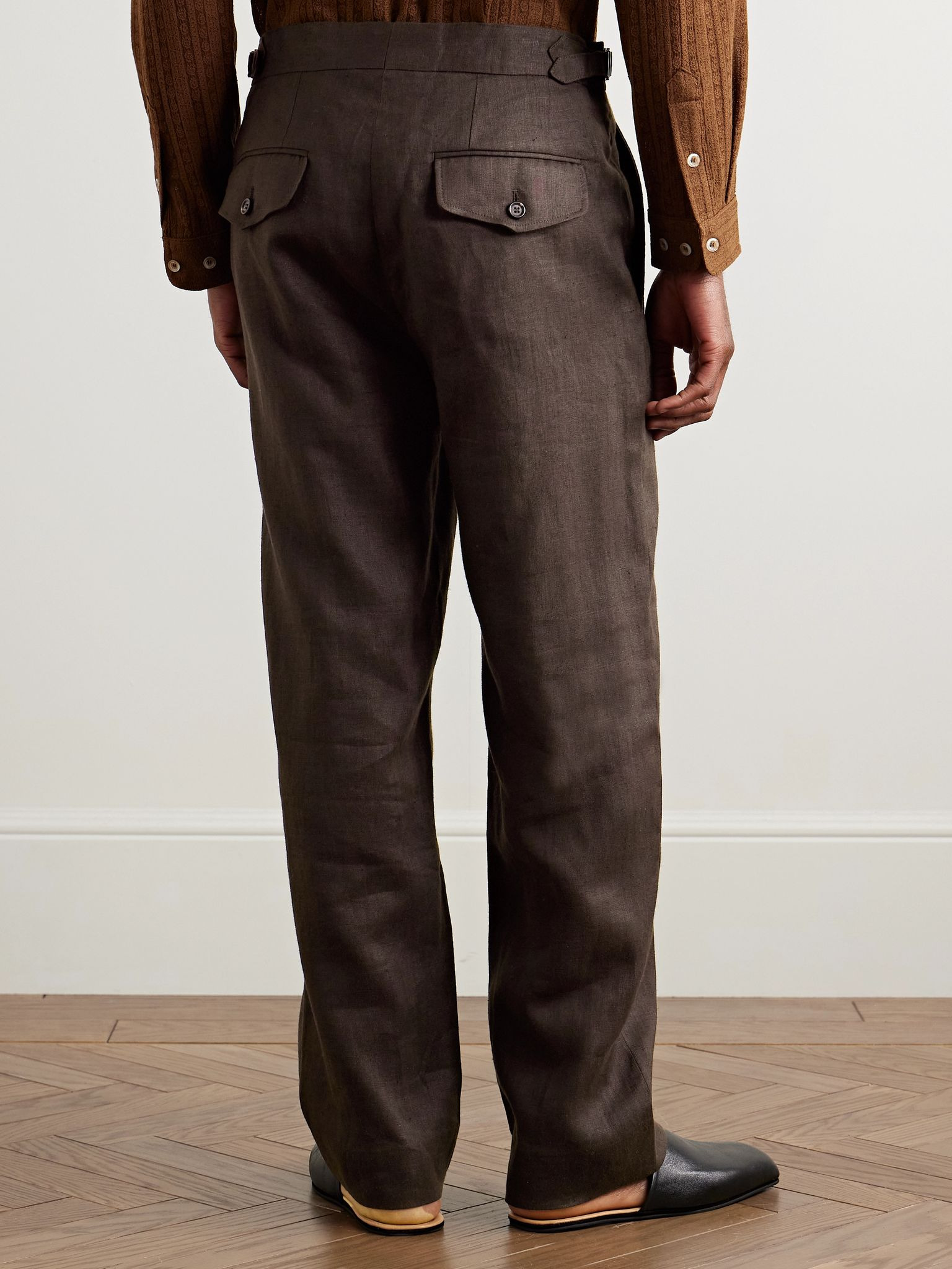 Straight-Leg Linen Suit Trousers Brown - 4