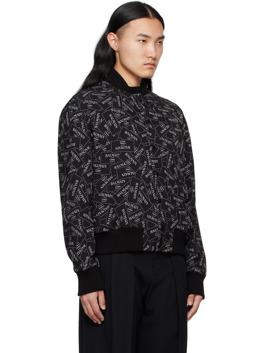 Black Printed 'Balmain' Label Bomber Jacket - 2