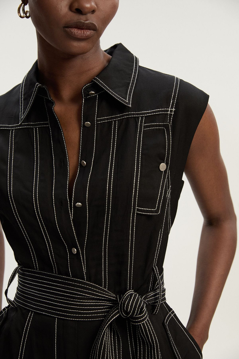 KAREN MILLEN Tall Premium Linen Twill Topstitch Woven Jumpsuit outlook