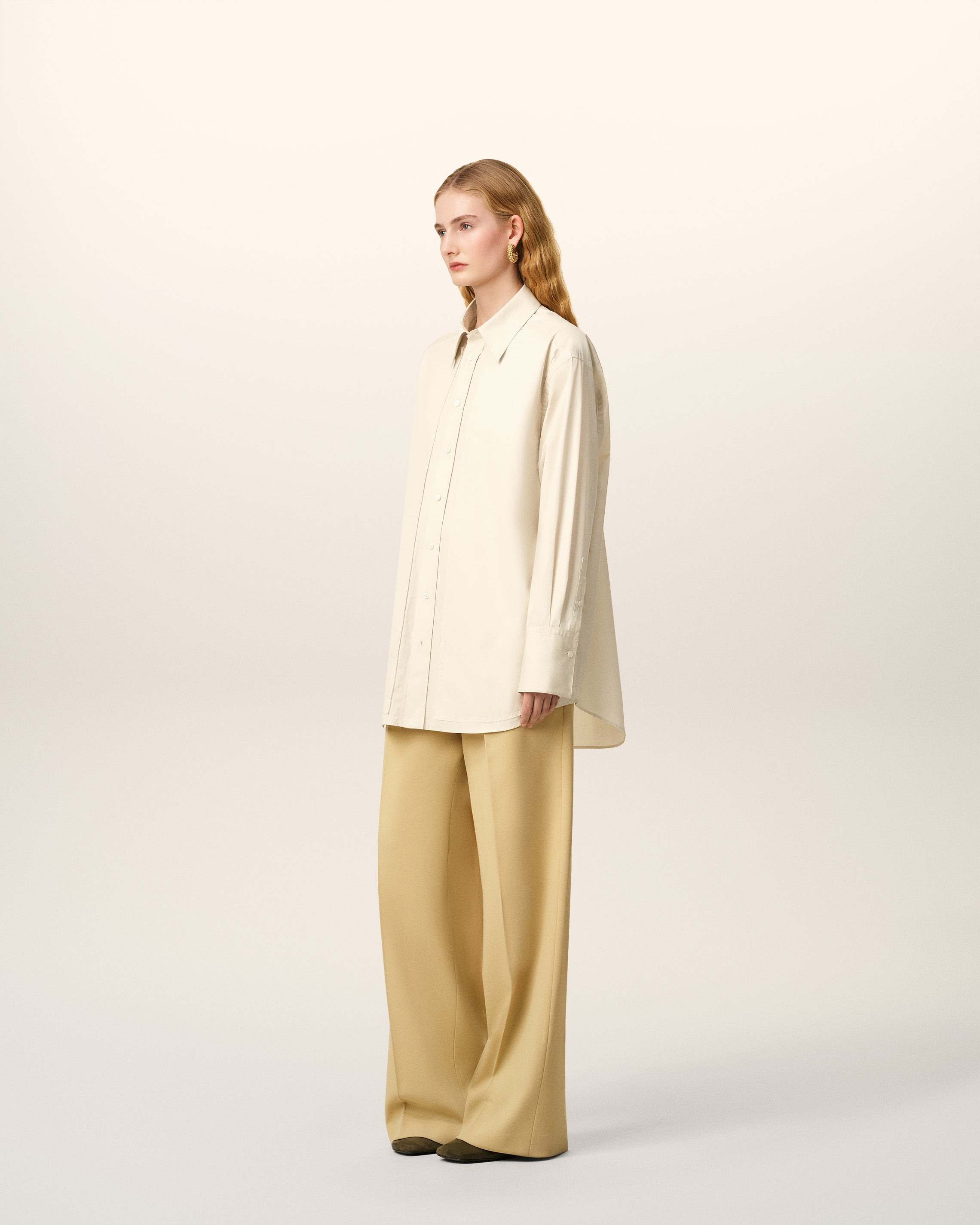 WHITE COTTON RAW EDGED STITCHING OVERSIZED SHIRT - 5