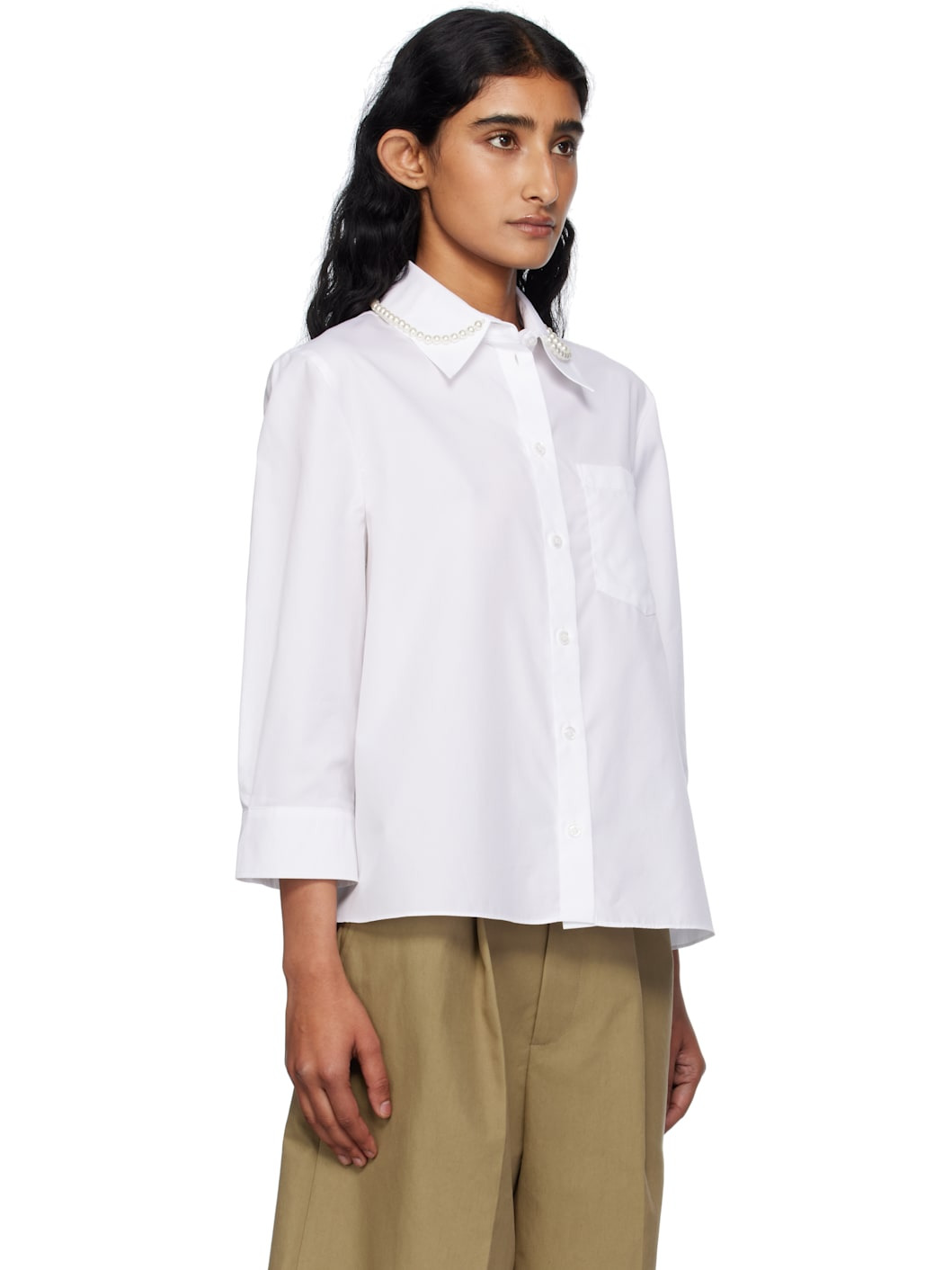 White Embellished Cropped Shirt - 2