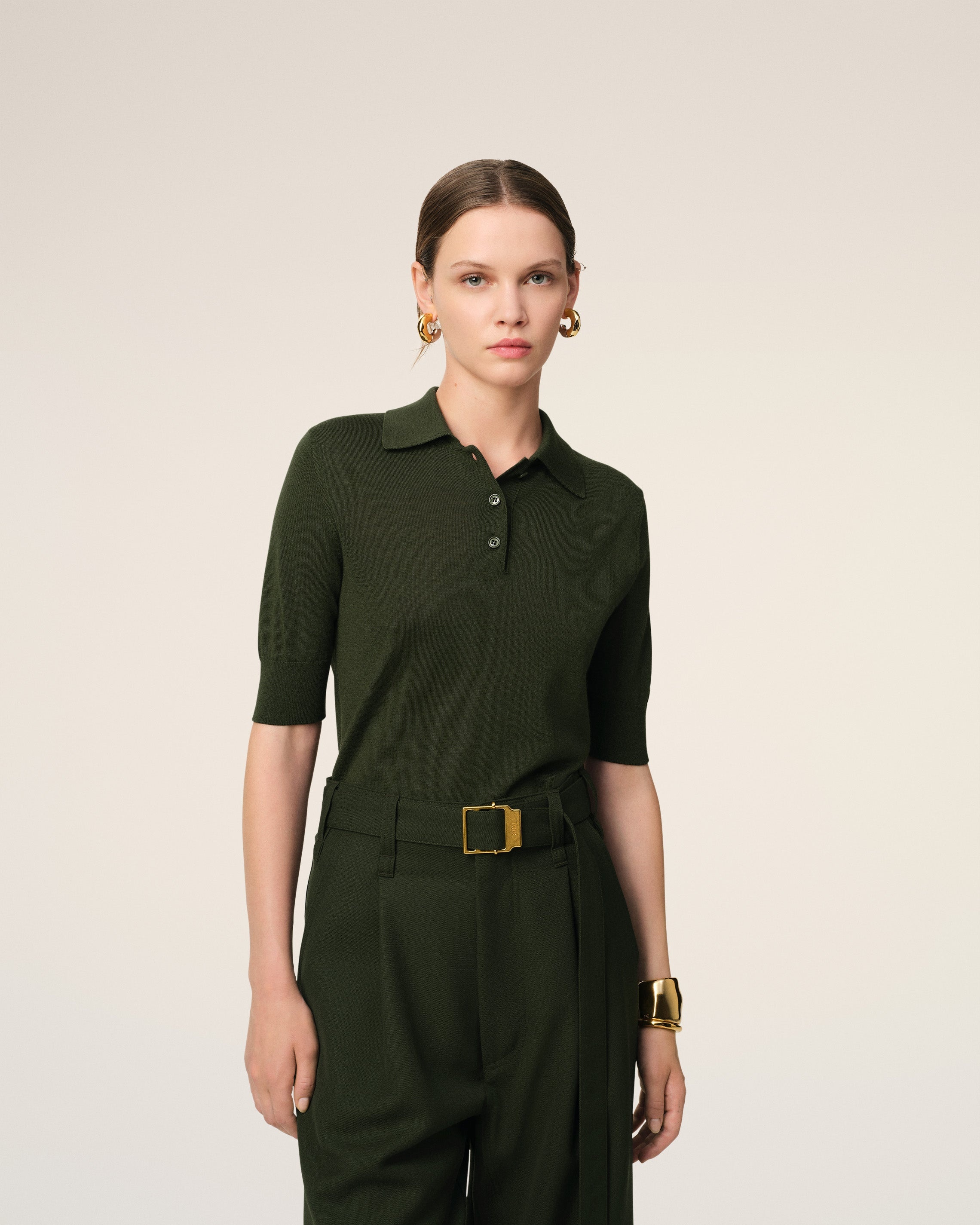 GREEN WOOL TONAL AMI DE COEUR POLO - 3