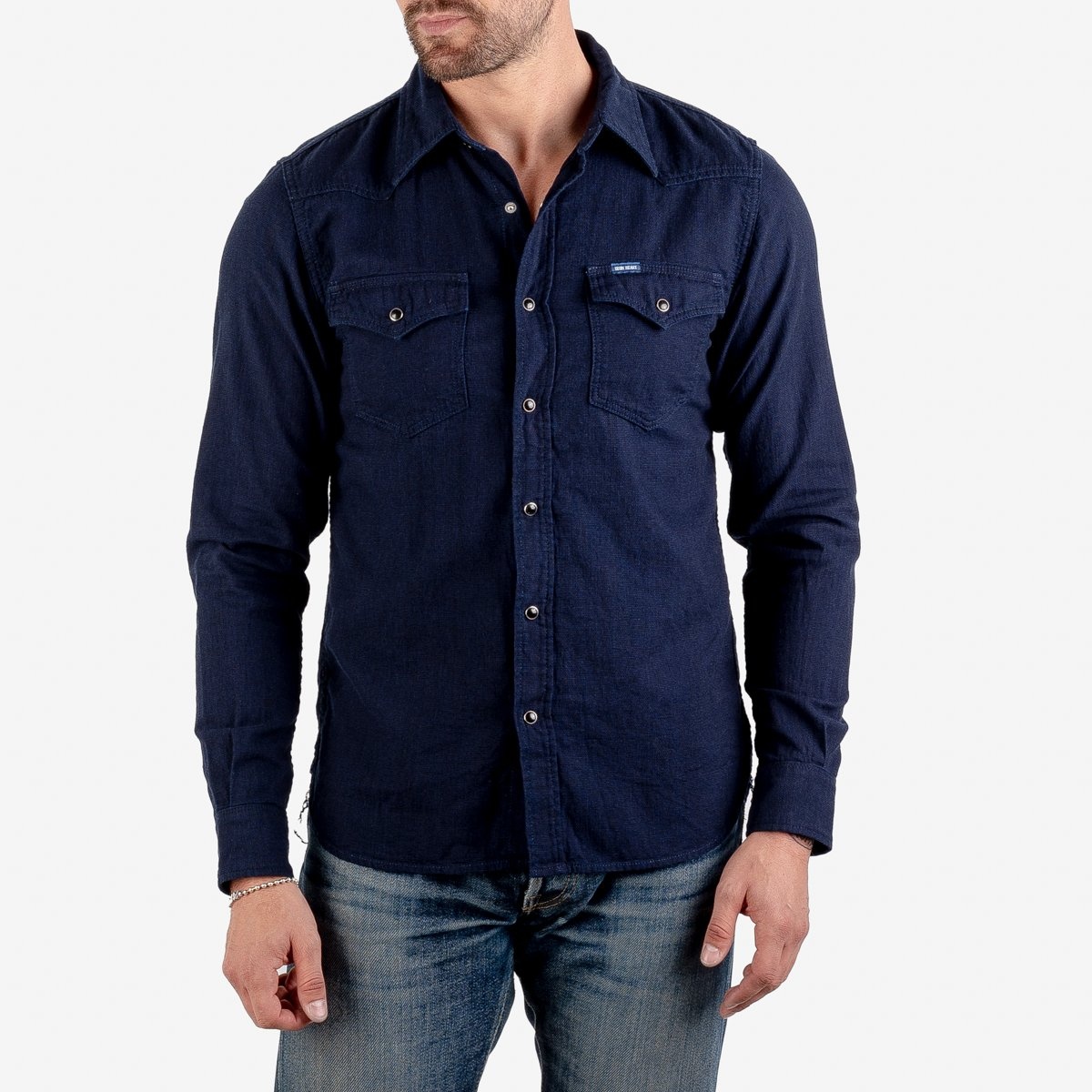 IHSH-357-IND 5oz Dobby Cloth Western Shirt - Indigo - 2