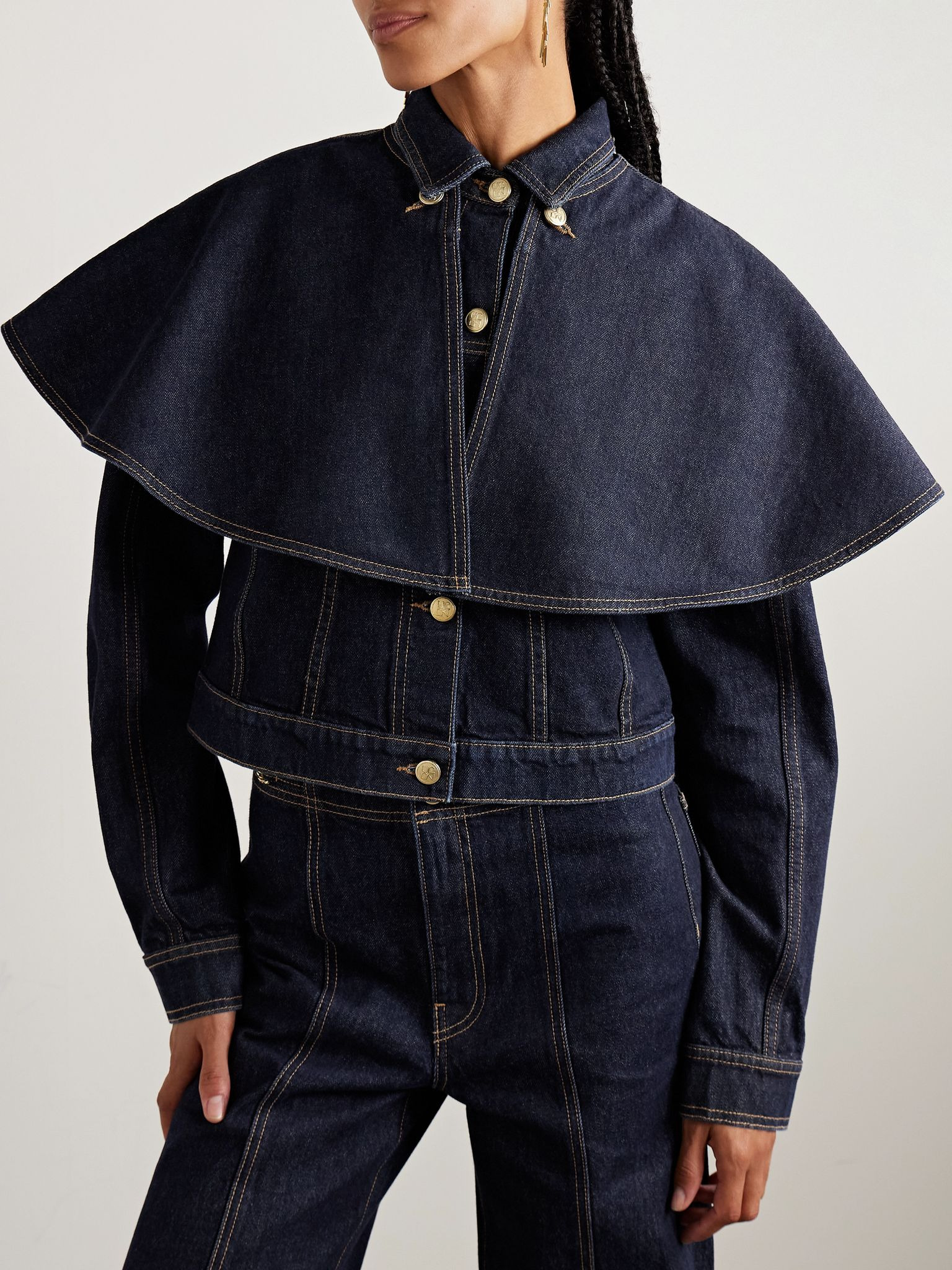 The Anais convertible cape-effect denim jacket Dark denim - 3